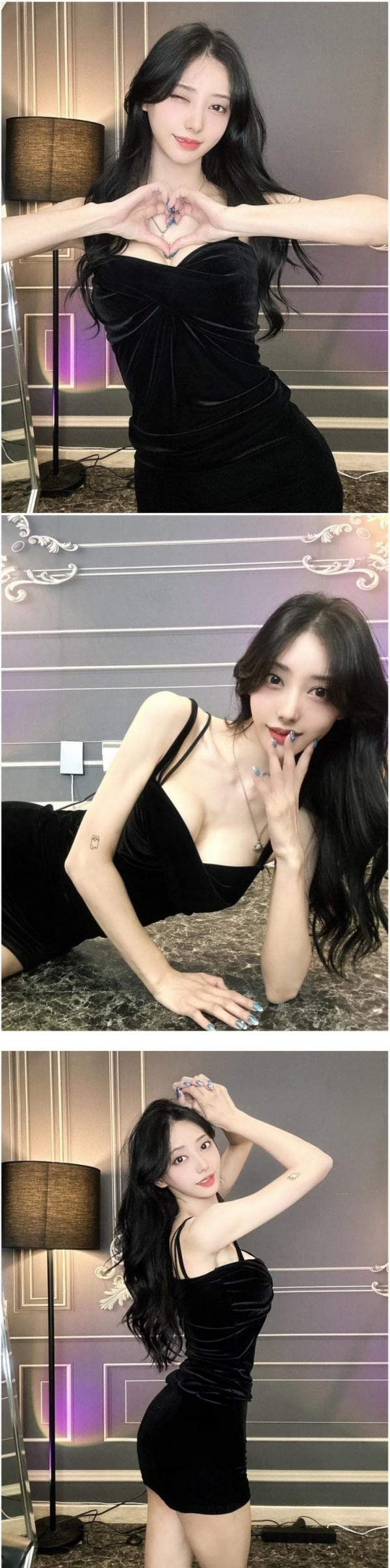 과감한  검은벨벳원피스 입은 별나비 몸매 수준